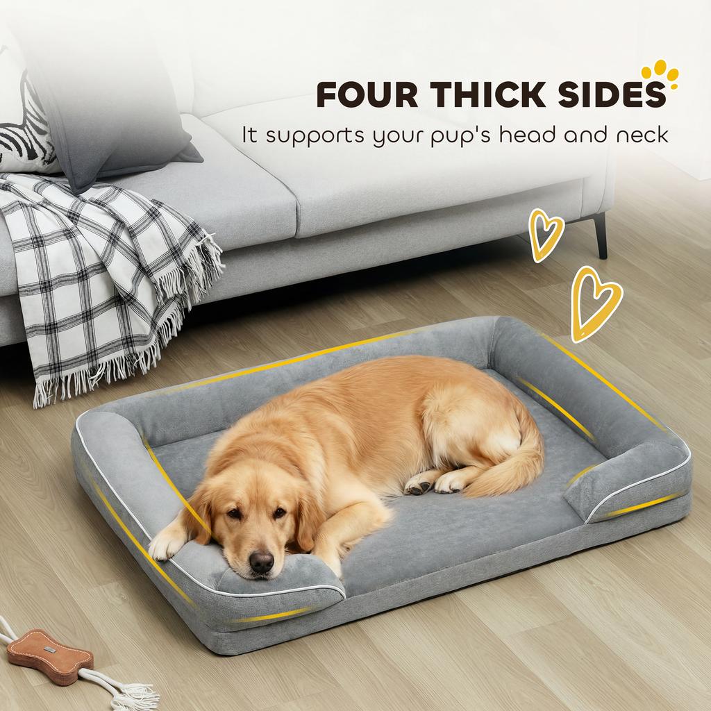 Dog Sofa Bed, Washable Pet Bed with Removable Cover and Non-Slip Bottom for Small, Medium and Large Dogs, Grey