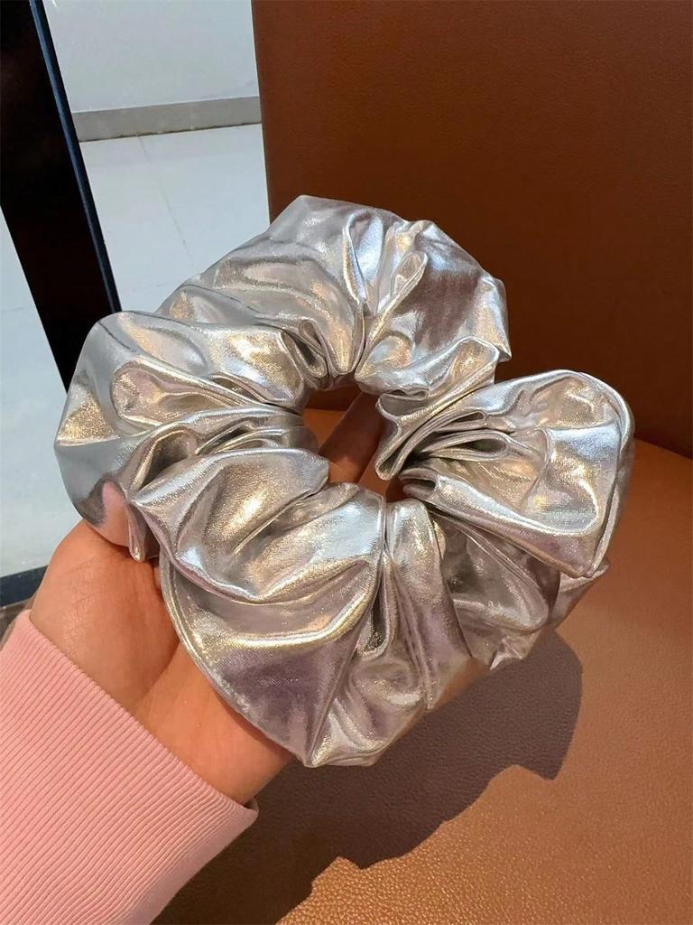 1 Stück Damen Silber Leder Nischendesign Schlicht Groß Großes Haarband Pferdeschwanzbinder Haarband Haarschmuck