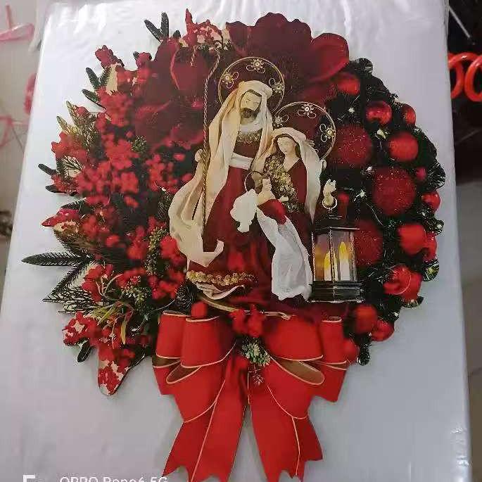 New Wooden Cross-Border Christmas Wreath: Festive Door Decor with Berries and Red Fortune Fruit