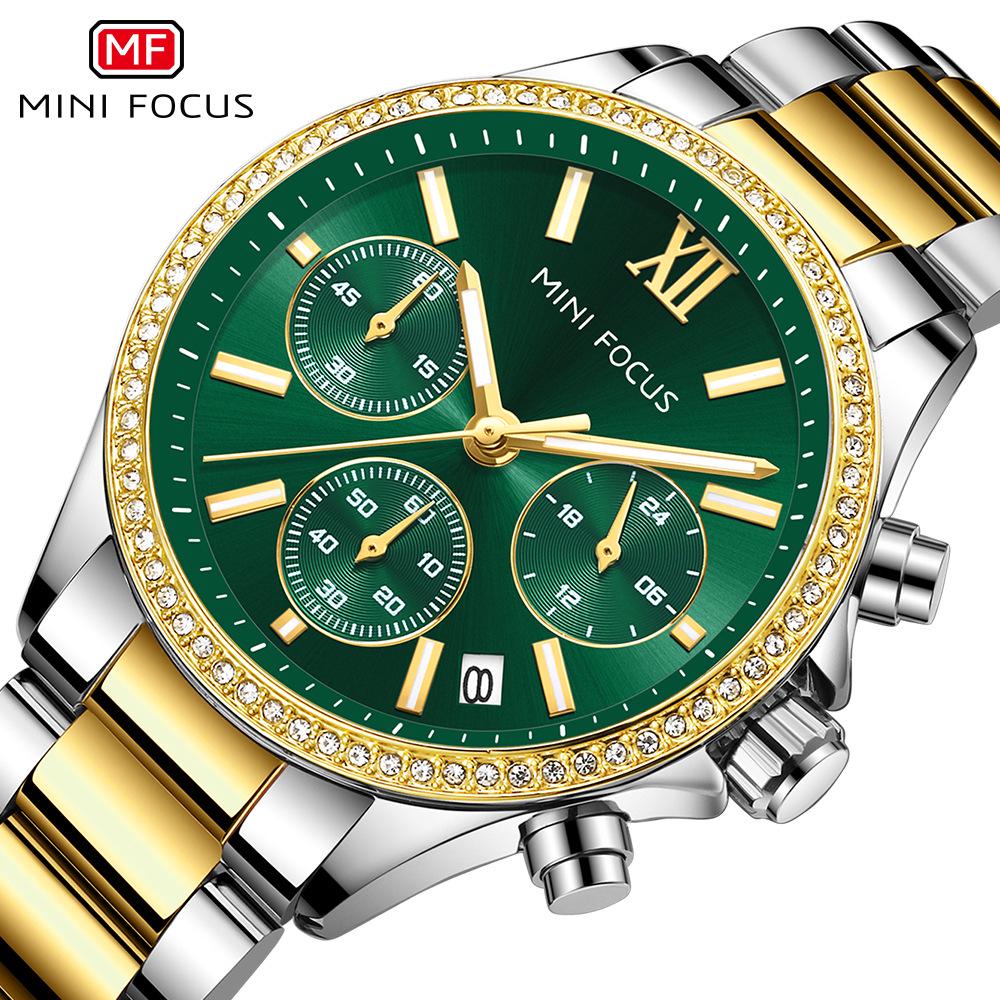 MINI FOCUS Orologio da Donna Multifunzione al Quarzo di Lusso Leggero con Cinturino in Acciaio Luminoso 0617L