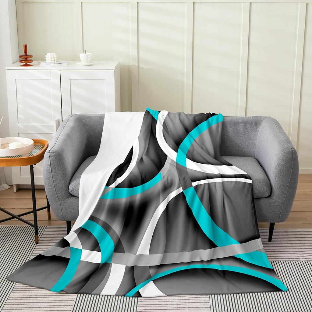 Contemporary Swirl Ring Line Art Pattern Comfortable Fleece Blanket Fit Living Room Bed Office All-match Simple Household Decor