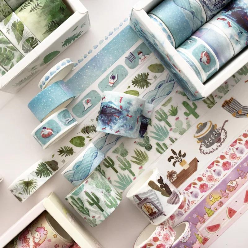 8 Rolls Per Box Green Plant Decoration Magazine DIY Scrapbook Cute Ledger Stickers Tags Masking Tape Stationery Tape