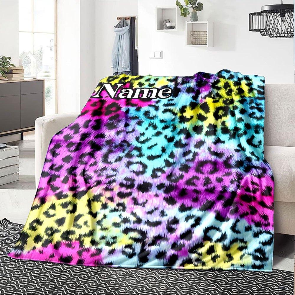 Vibrant Leopard Print Fabric Cozy Customize Your Name Soft Cozy Throw For Sofa Couch Office Bed Picnics Four Seasons Multipurpose Warmthful Decor