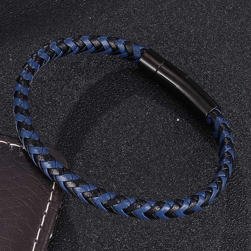 Trendy Leren Touw Armband voor Koppels in Koreaanse Stijl met Zwarte Roestvrijstalen Drukknop
