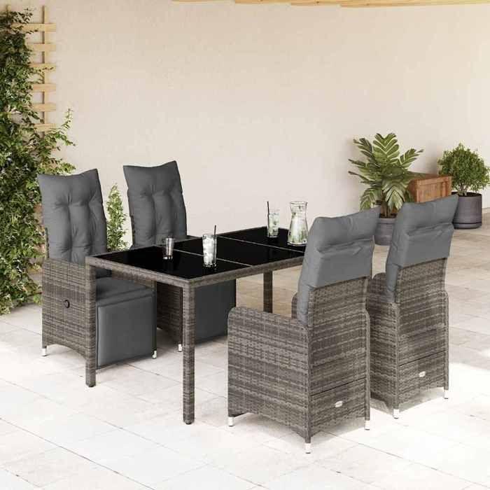 VidaXL Garden Bistro Set 5 Pcs Grey Cushions Poly Rattan 3277167