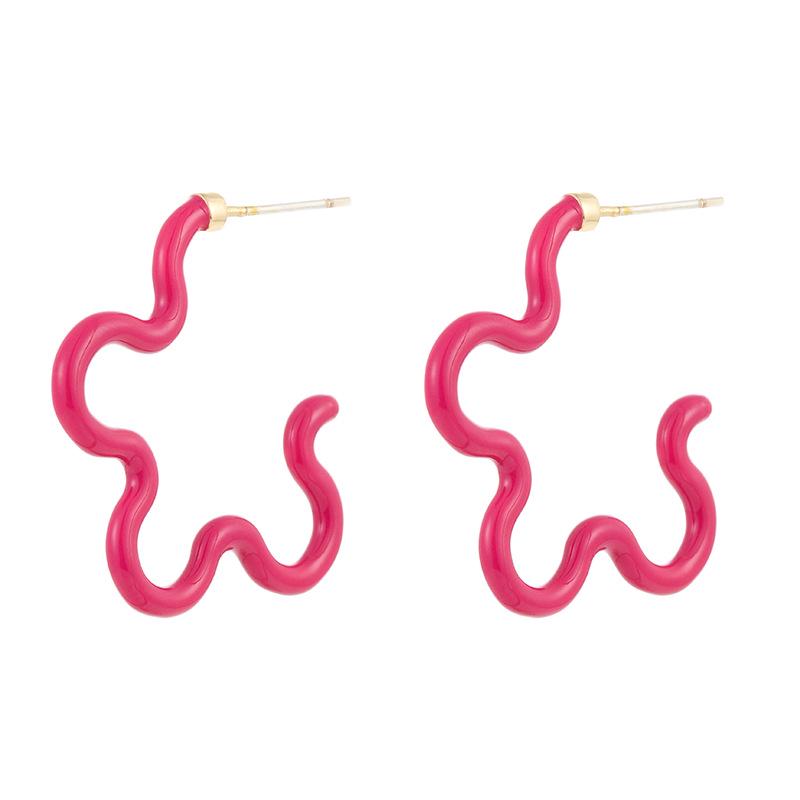 Kenjie Vivid Drip Oil Floral Geometric Hoop Earrings with Silver Needle