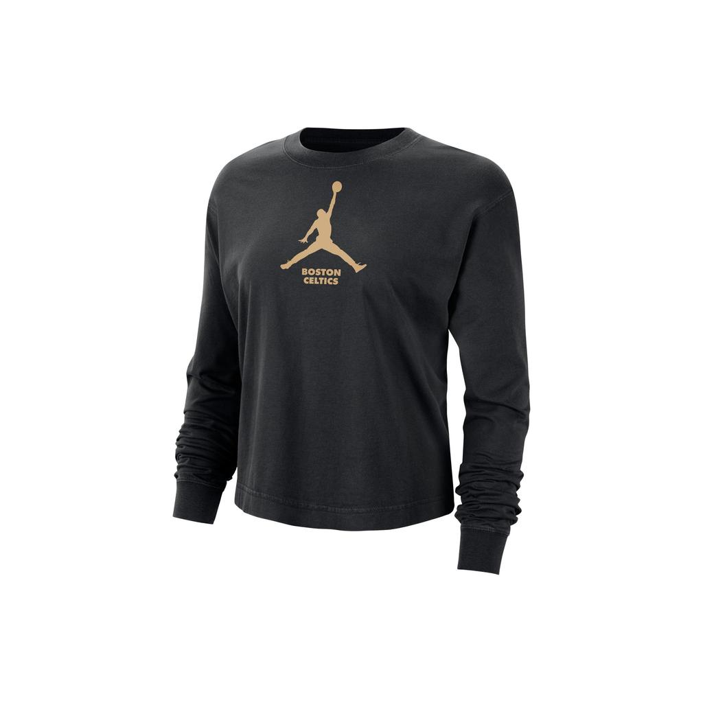 Jordan Boston Celtics Logo Round Neck Casual Long Sleeve T-Shirt Women T-Shirt Black FN1555-010