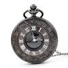 Large Black Decorative Romagna Double Display Pocket Watch Retro Necklace Men'S Alloy Pocket Watch