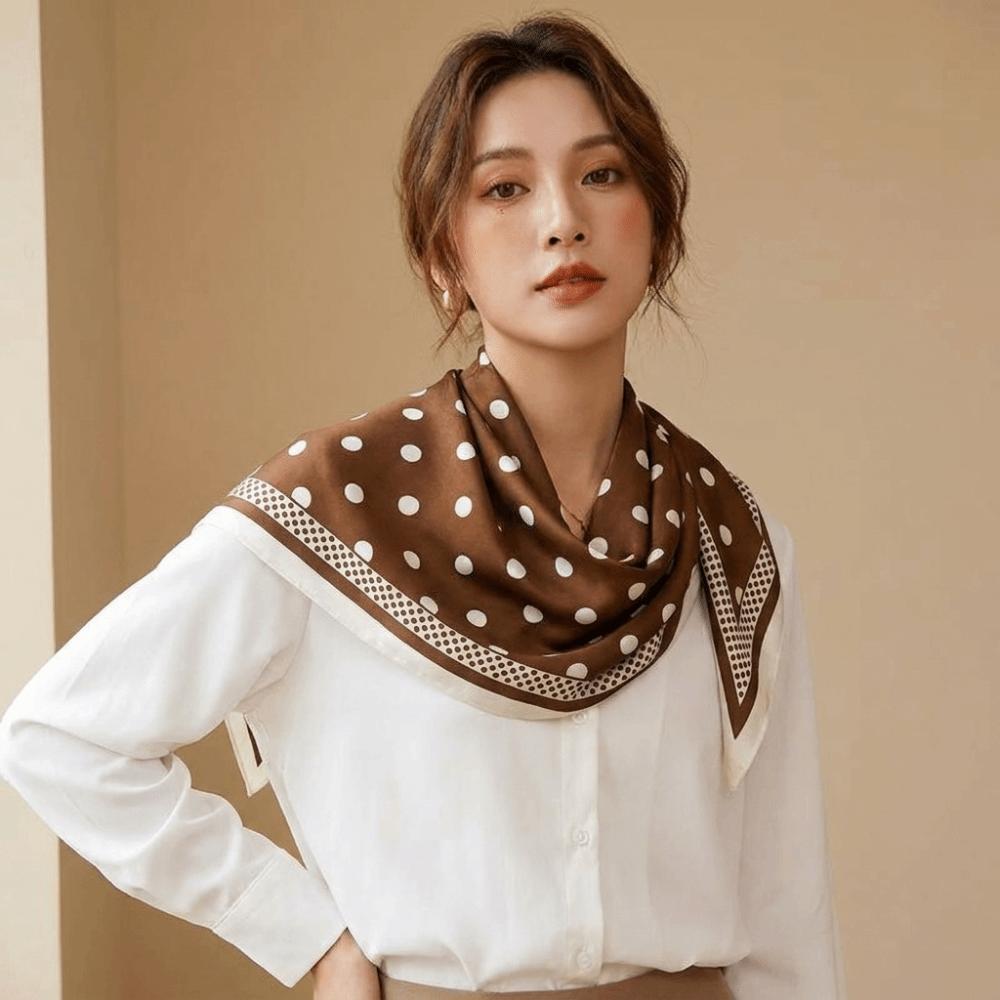 Printed Polka Dot Triangle Scarf Thin Versatile Imitation Silk Scarf Bandana Foulard Hair Band Jeans Waist Belt Club