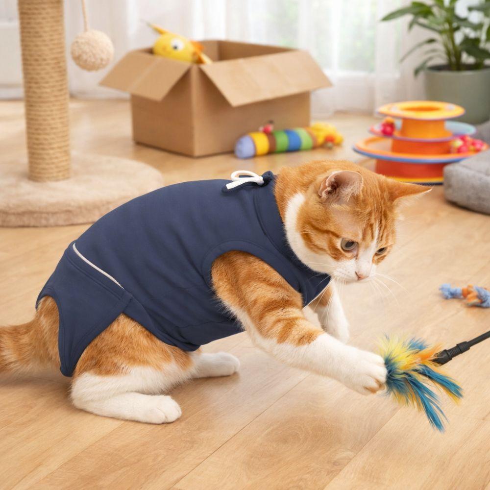 Elastic Cat Recovery Suit Adjustable Washable Pet Sterilization Suit Soft Breathable Protective Anti-Licking Bodysuit