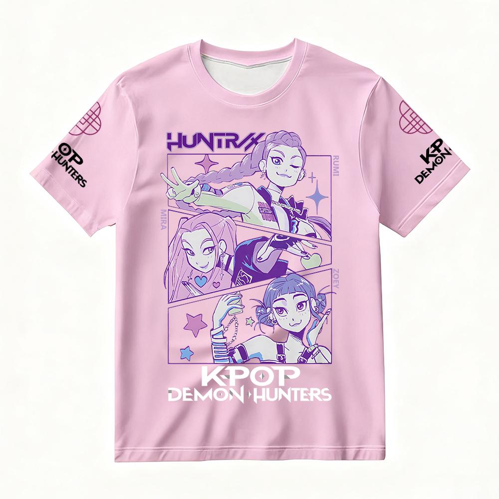 Women's Summer KPop Demon Hunters Graphic T-Shirt Stylish Streetwear Top with Rumi Mira Zoey Character Prints for Trendy Casual