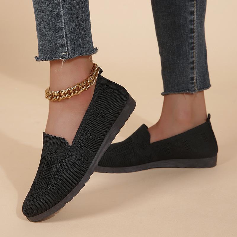 Foreign Trade Large-size Casual Women's Shoes Fly-woven Breathable One-pedal Mother Shoes Mesh Surface Shallow Mouth Flat Bottom Comfortable Lazy Sho