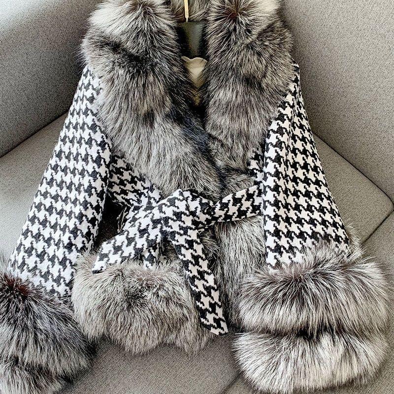 Imitation fur jacket women's short new women's short thousand bird grid imitation silver fox fur jacket