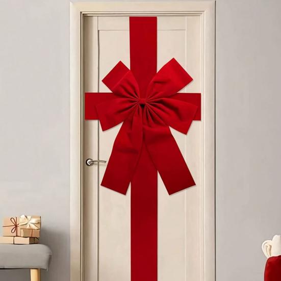 Christmas Front Door Hanging Bow Knot Festive Ribbons Door Hanger DIY Holiday Decor for Gift Wrapping