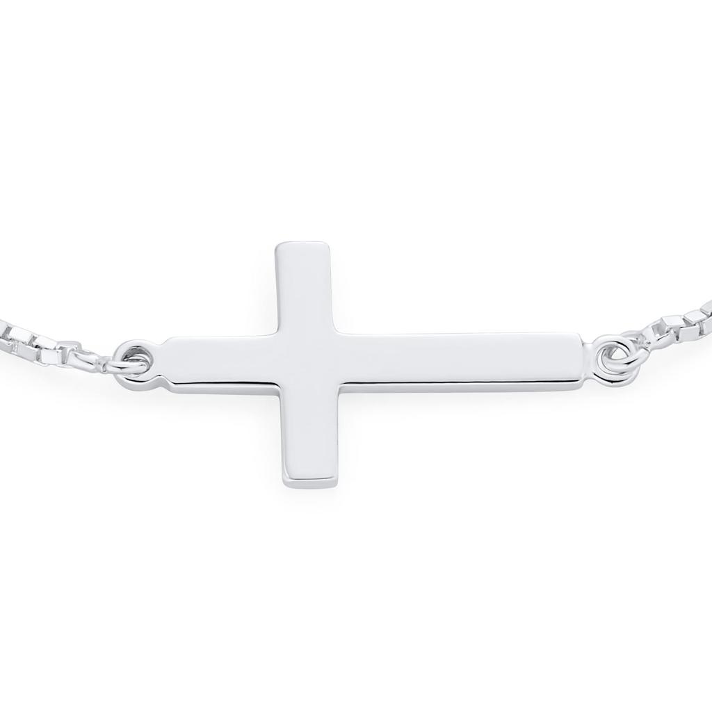 Personalisierbares Bolo-Armband mit horizontalem Kreuz, für Frauen und Teenager, Sterlingsilber, 12,7 cm, verstellbar, anpassbar, 925er-Jahre, 7–8