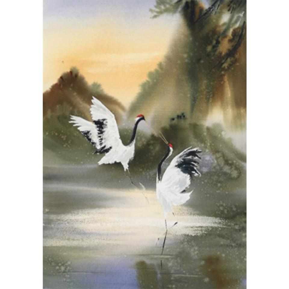 5D DIY White Crane Rhinestone Animal Diamond Painting Picture Full Round Full Diamond Mosaic Gift Cross Stitch Decoration Kit