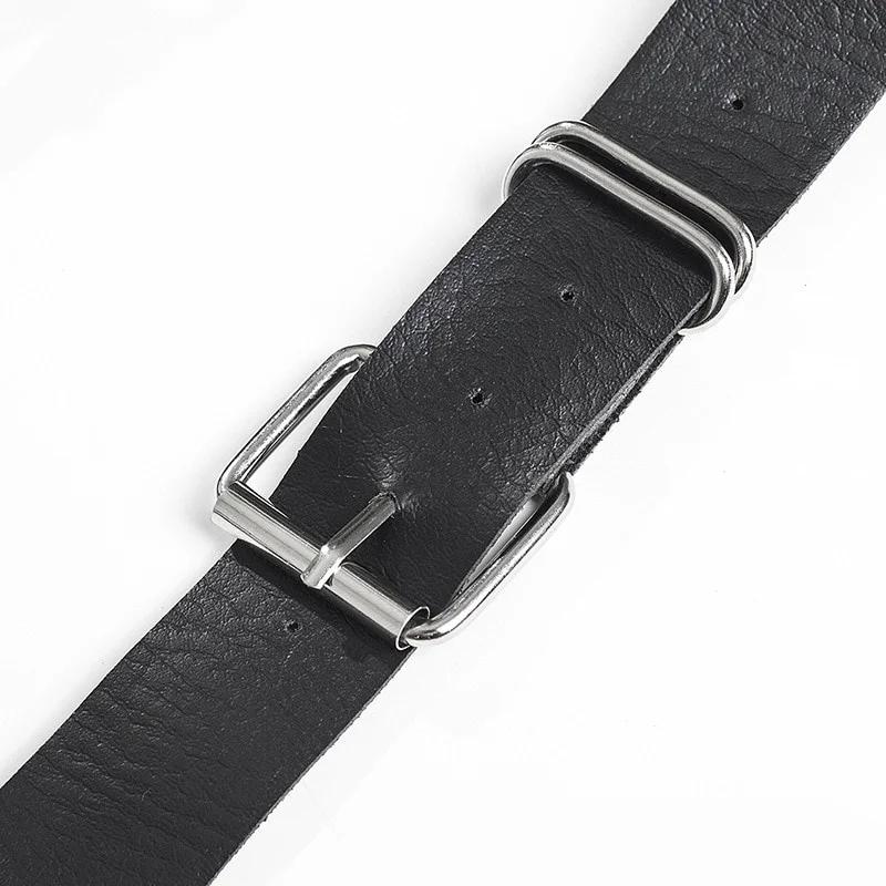 Fashion Women Gothic Punk Waist Belt Chain Metal Circle Ring Design Silver Pin Buckle Leather Black Waistband Jeans Waist Belts.