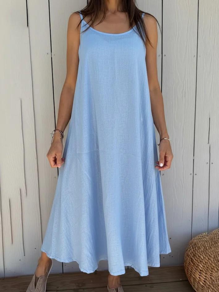 European Summer 2026 Women's Cotton Linen Strappy Dress