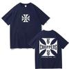 Camiseta Oversized Streetwear "Classic West Coast Iron Cross" Azul Marinho Lavada Vintage da West Coast Choppers