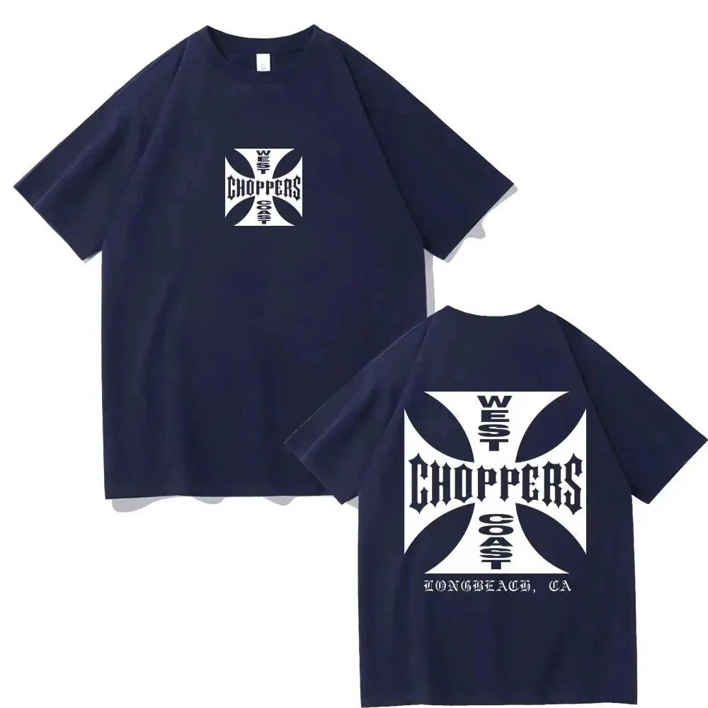 West Coast Choppers  Classic West Coast Iron Cross  Navy Vintage Washed Oversized Streetwear T-Shirt 4XL