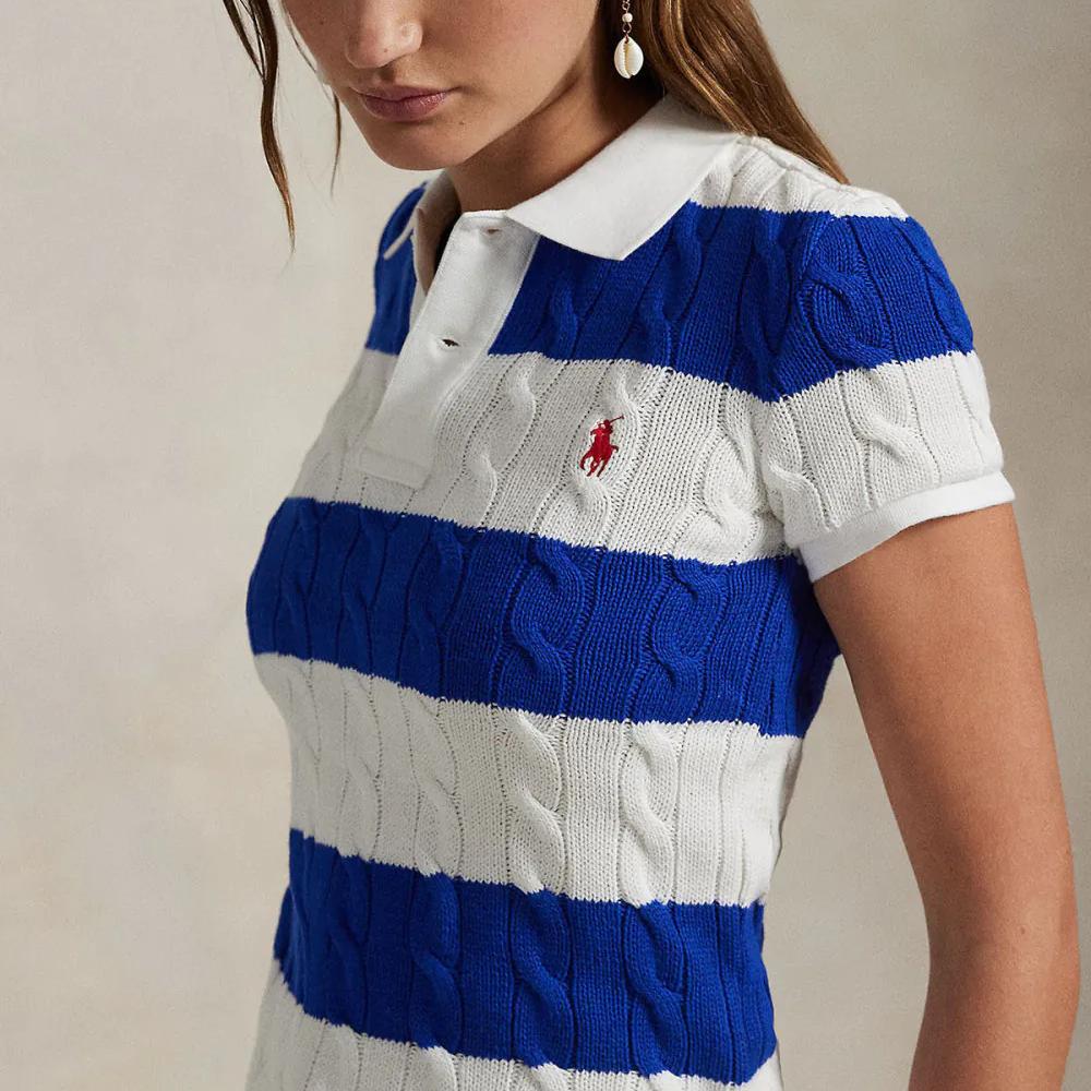 Polo Ralph Lauren Logo Striped Color Block Short Sleeve Polo Shirt Women Tops Blue 211943043-009
