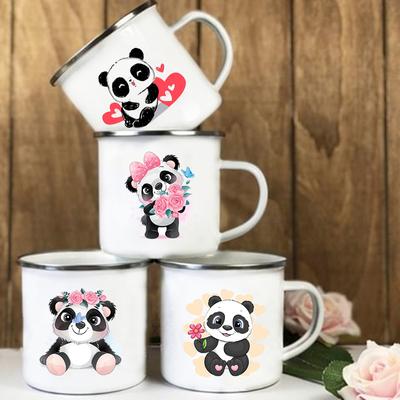 İçecek Tatlı Kahvaltı Süt Bardakları Çocuk Kupaları Çiçek Panda Baskılı Yaratıcı Emaye Su Bardağı Saplı Kupa Çocuklar için Doğum Günü Hediyeleri