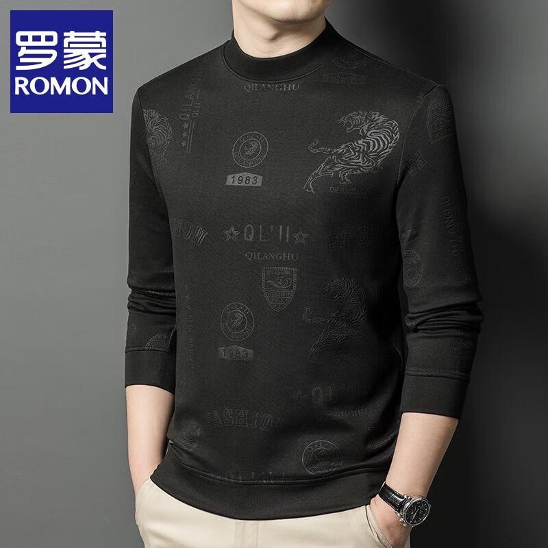 Romon Men's Printed Crewneck Long Sleeve Casual Top
