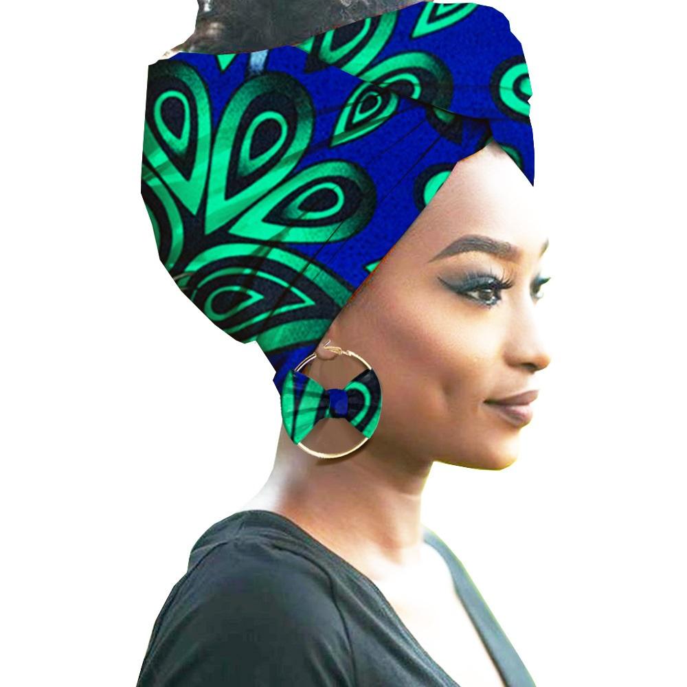 African Print Women Head Bandana Cotton With Matching earring Balaclava Headscarf Bandana Mujer Headband Set Hair Accessories