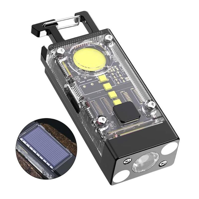 Solar Charging LED COB Keychain Light Type-C USB Rechargeable Portable Flashlight Built In Battery Waterproof for Power Outage Emergency