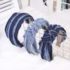INS Style Retro Hair Ornament Knot Headband Cowboy Wide Head Hoop Rough Jean Hairband Blue Denim Headbands for Women