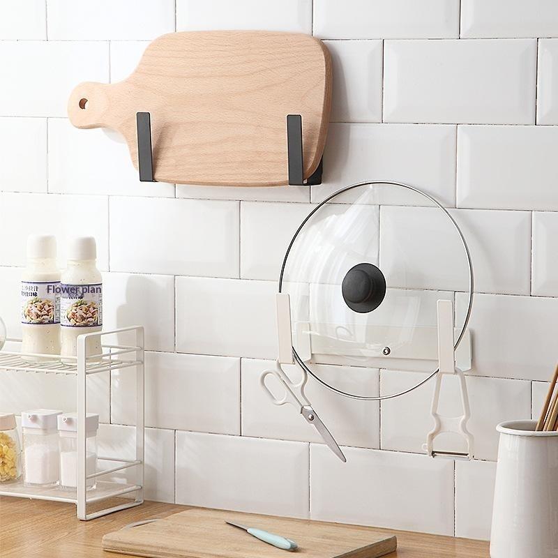 No Drill Pot Lid Holder Wall Mounted Cutting Board Rack Self Adhesive Kitchen Cabinet Door Storage Organizer