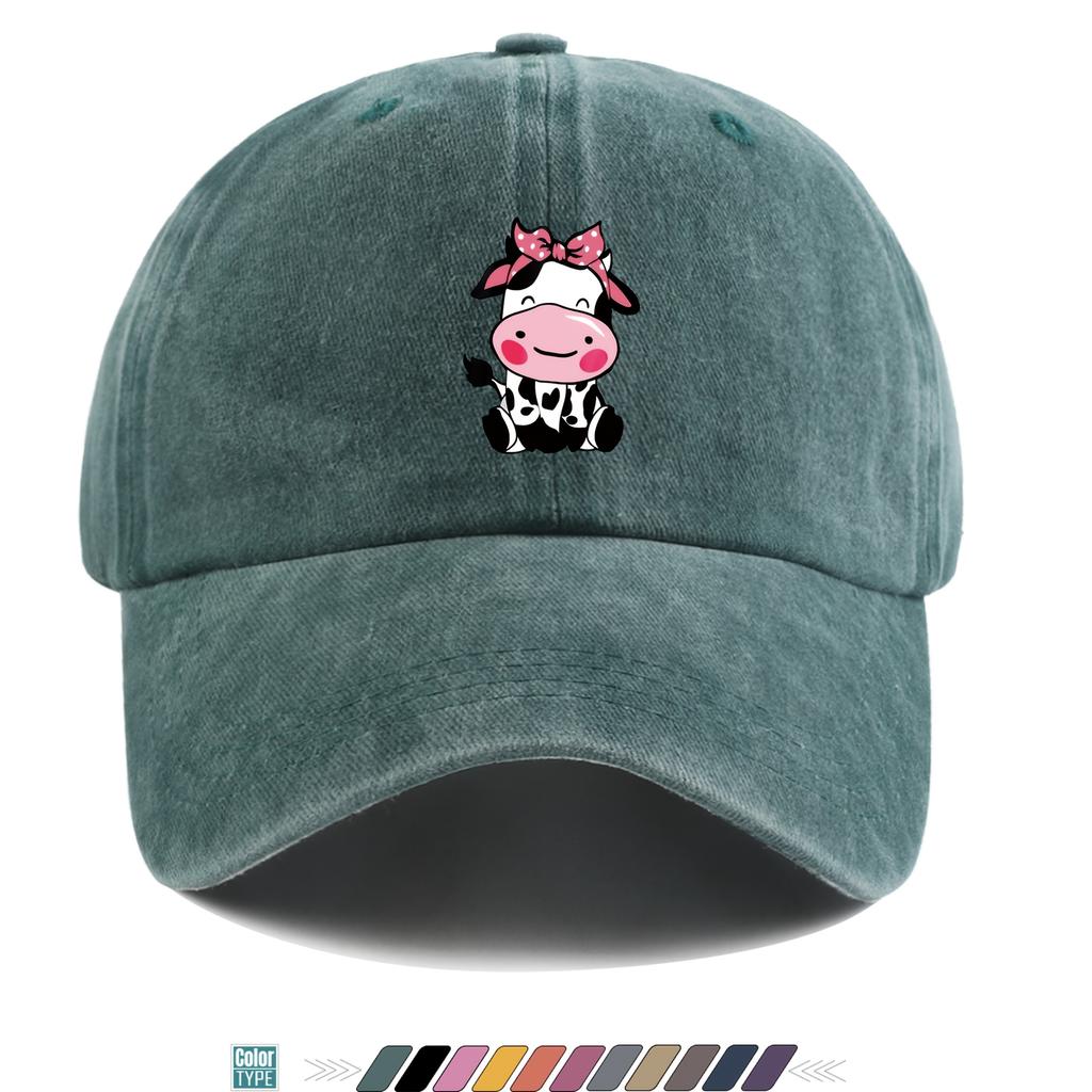 Pc Pink Cow Print Baseball Cap Printed Hat Distressed Vintage HipHop Style Hat Adjustable Size Comfortable Lightweight a