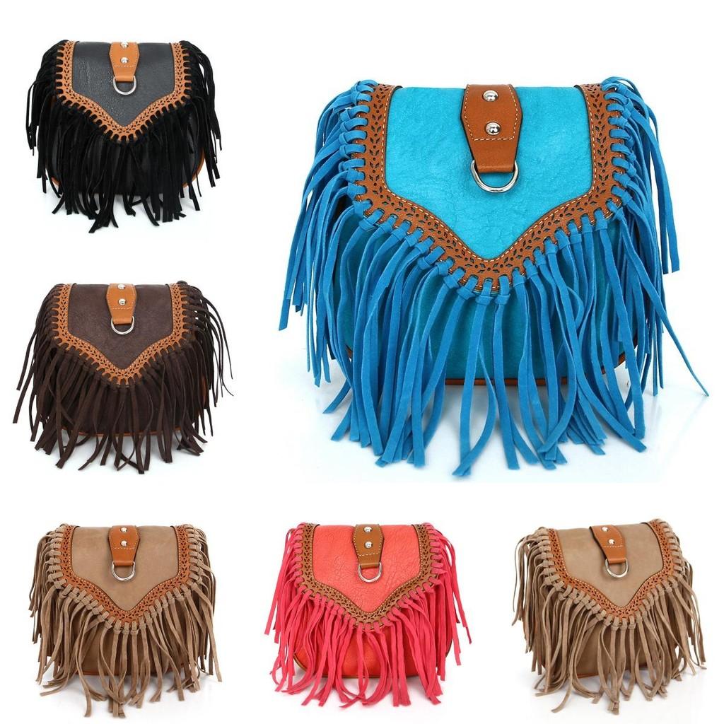 Elegant Bohemian Tassel Crossbody Bag For Women Stylish Vintage Pu Shoulder Bag
