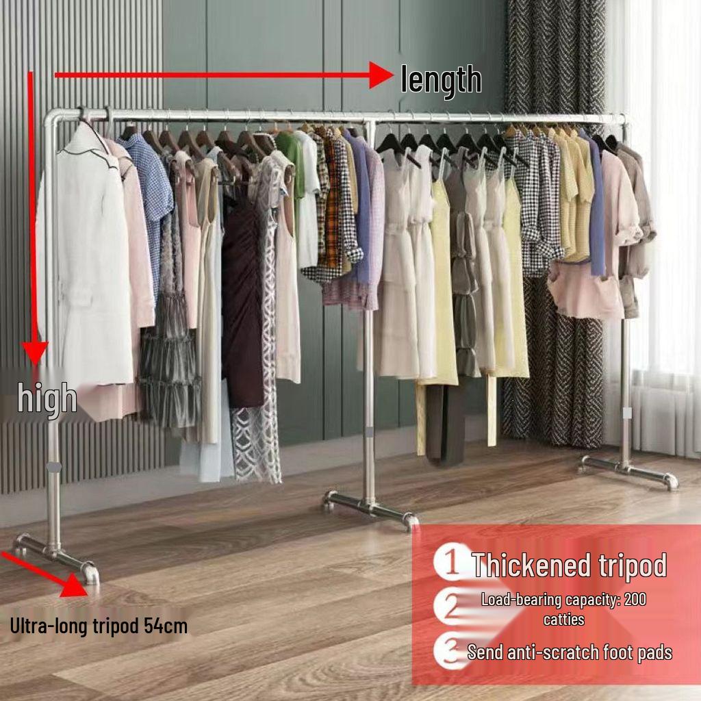 Thickened Steel Pipe Clothes Rack: Reinforced Floor-Standing Rack for Bedroom and Balcony