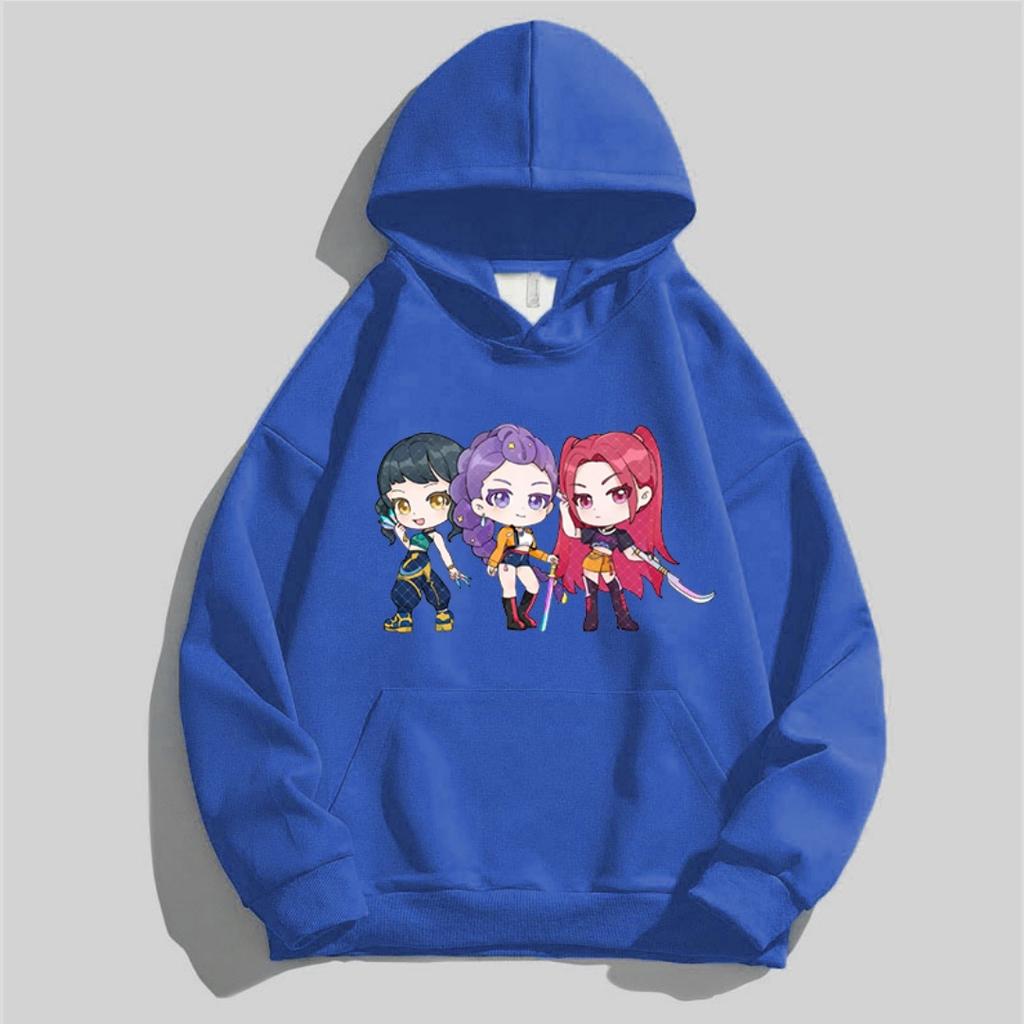 Kpop Children's Cartoon Printed Hooded Sportswear Casual Street Style Anime Idol Combination Printed Long Sleeved Girls' Top