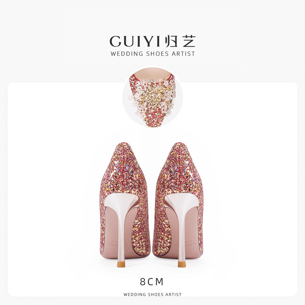 

Свадебная обувь женская 2025 лето новая красная свадебная обувь на высоком каблуке Сюхэ одежда для тоста выход в свет хрустальная обувь 40