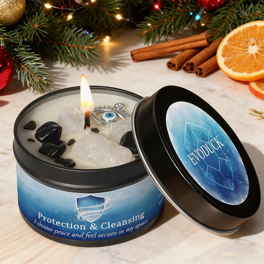 Scented Candles-3oz,Lavender&Chamomile Aroma with Healing Crystals, Great for Holiday Gifting Christmas/Halloween & Home Decor