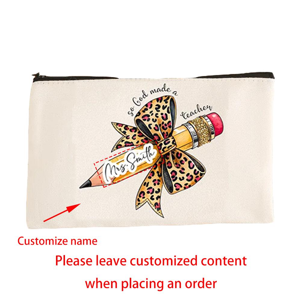Personalized Educator Canvas Pencil Case Zipper Makeup Bag Back To School Graduation Appreciation Summer Camp End of Term Gift