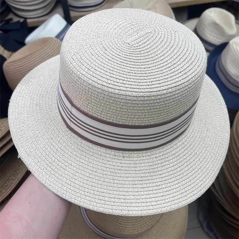 Straw Hat Summer New Flat-top Visor, Face-covering Sunscreen Hat, Women's Casual Seaside Beach Sun Hat