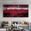 Modern Red Lakes and Trees Under the Starry Sky Canvas Painting Red Landscape for Office Living Room Wall Art Decor Cuadros