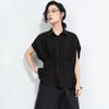 Kurzarm Oversize Schwarze Vintage Hemden & Blusen für Bluse Lässige lockere Sommeroberteile Damen Hemd mit Knöpfen