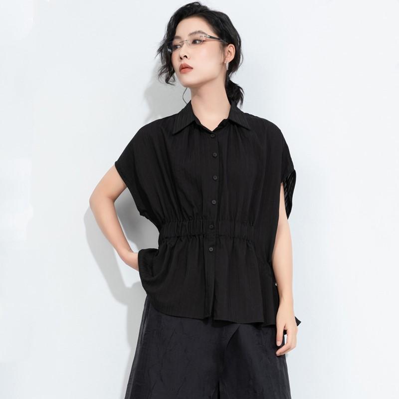 Short sleeve oversized Black vintage shirts & blouses for blouse Casual loose summer tops women button up shirt