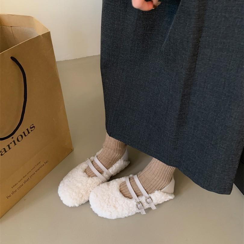 Mary Jane Gentle Imitation Lamb Wool Shoes Warm Soft-soled Cotton Shoes Wear 2025 Autumn and Winter Single Shoes Doudou Shoes