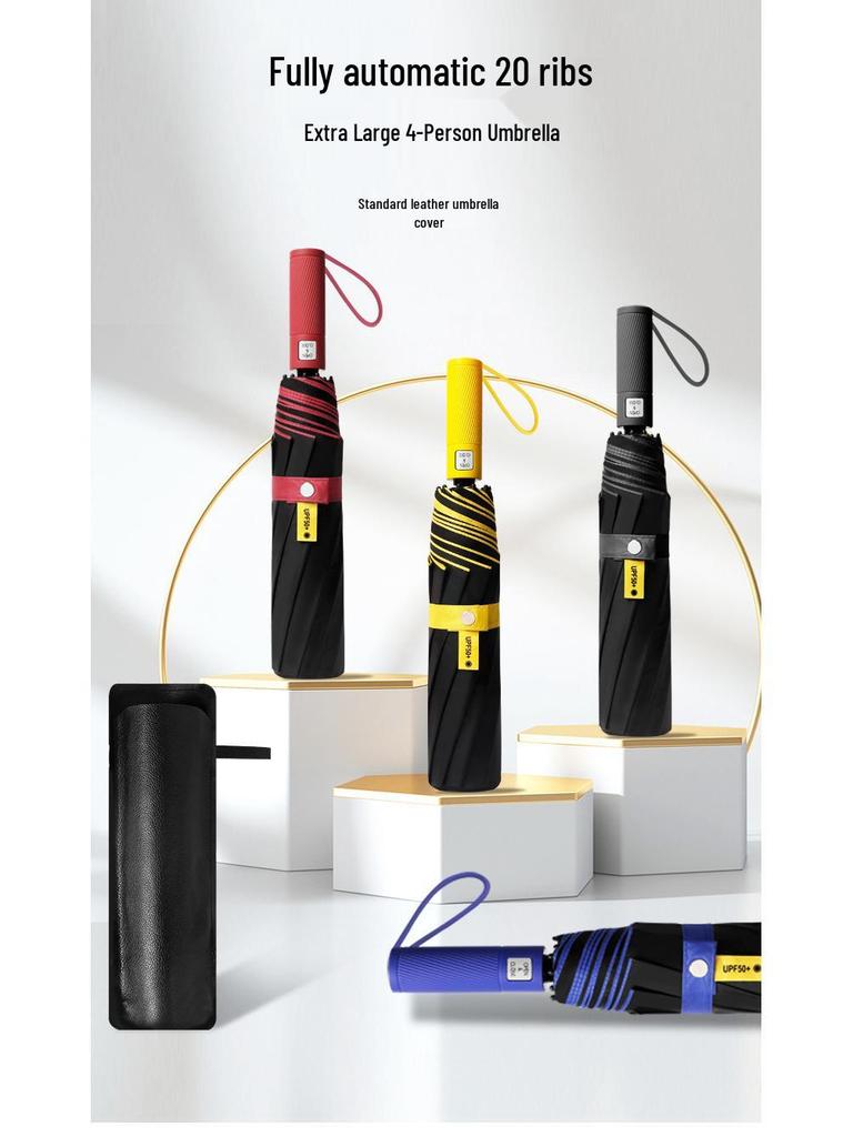 Zesílený Větruodolný Extra Velký Černý Deštník pro Tři - Dvojí Použití pro Slunce i Déšť