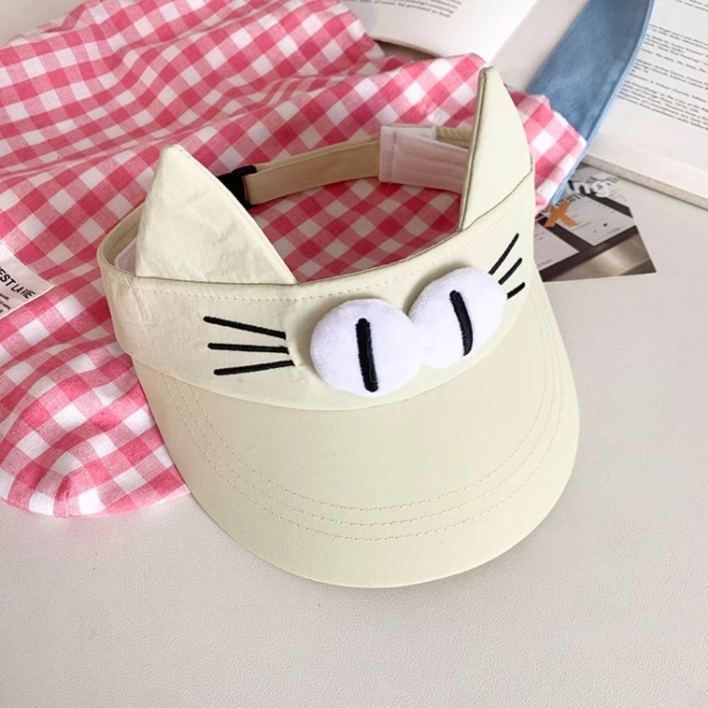 Adorable Big Eyes Cat Visor Cap Sun Protection Cat Ears Sun Hat Fashion Kitty Hollow Hat  Summer
