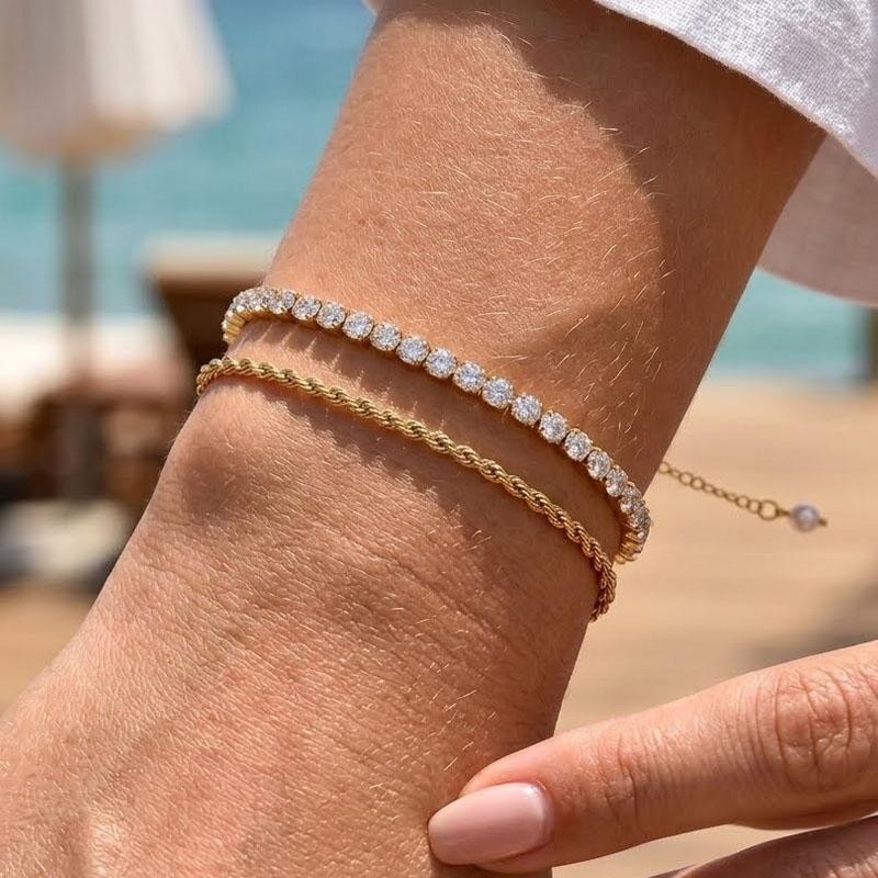 Stacking Bracelet, Gold Color Adjustable Link Chain Bracelet Set, Minimalist Women Waterproof Jewelry