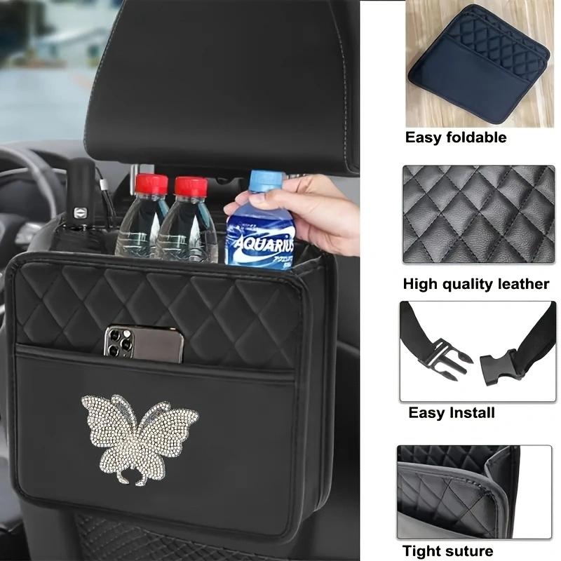 Car Storage Bag With Diamond Studded Dog Paw Butterfly, Car Seat Back Storage Bag, Hanging Bag, Multifunctional Storage Box