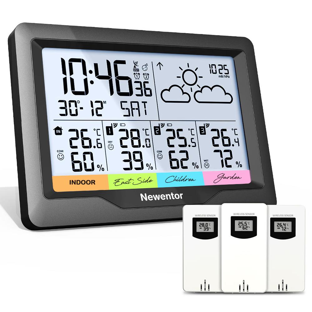 

Weather Station Indoor/Outdoor Wireless Sensors Digital Thermometer Hygrometer LED LCD Display Thermometer With 3 Remote Sensors чёрный