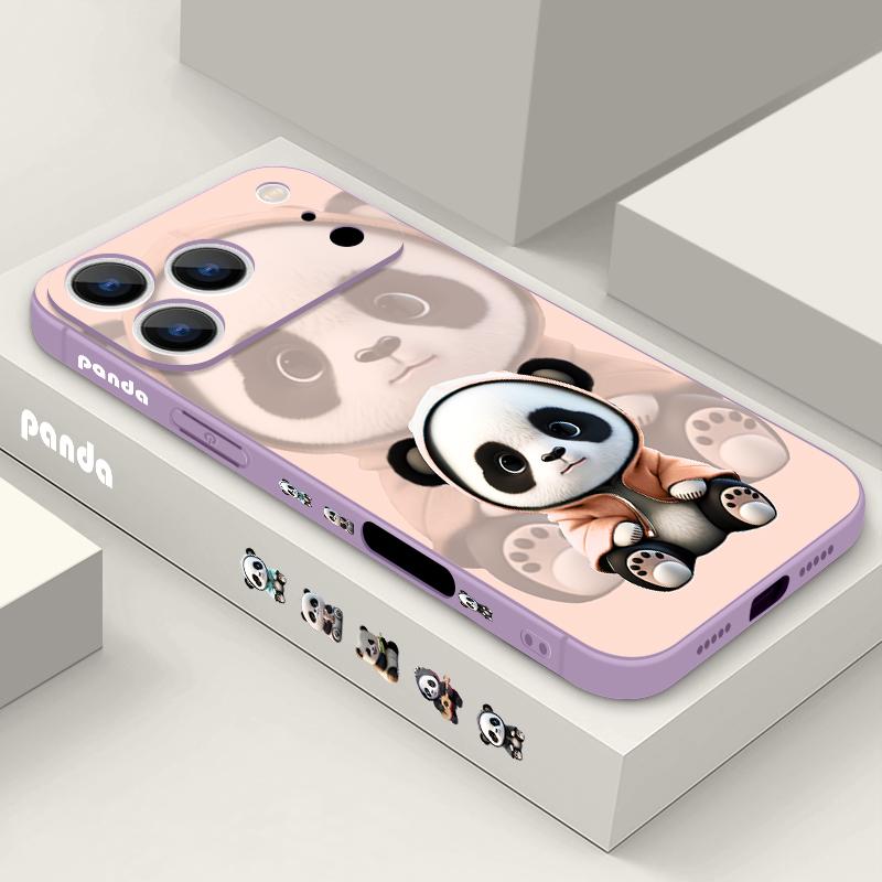 Für iPhone 17 Pro Max Hülle Orange Mantel Panda Muster Weiches Silikon Lanyard Hülle Für iPhone 16 Pro Max Hülle iPhone 15 14 13 12 11 16E Air