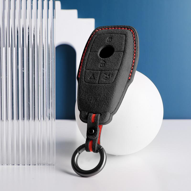 For Mercedes Benz C200L E300L S320 S350LS500l AMG GLC Alcantara Suede Car Key Case Cover Shell 4buttons Keychain